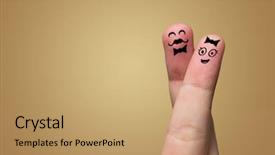  Presentation with fingers - Audience pleasing presentation design consisting of cute couple cartoons - elegant happy face fingers hugs backdrop and a coral colored foreground