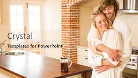  Presentation with kitchen - Slides enhanced with cute couple cuddling in bathrobes in the kitchen background and a lemonade colored foreground