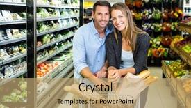  Presentation with grocery - Presentation theme with cute couple doing grocery shopping background and a coral colored foreground