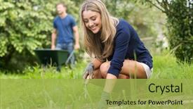  Presentation with home gardening - Audience pleasing theme consisting of cute couple gardening on sunny backdrop and a yellow colored foreground