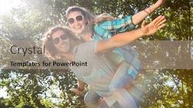  Presentation with fun - Slides with cute couple having fun in park on a summers day background and a coral colored foreground