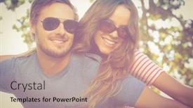  Presentation with fun - Cool new slide deck with cute couple having fun in park on a sunny day backdrop and a coral colored foreground