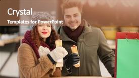  Presentation with lunch - Slide deck featuring cute couple having lunch break background and a coral colored foreground