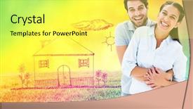  Presentation with glowing lights - Cool new theme with cute couple hugging and smiling at camera against field against glowing lights backdrop and a yellow colored foreground