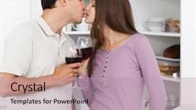  Presentation with lunch - Beautiful PPT theme featuring cute couple kissing while having lunch in the kitchen with red wine backdrop and a mint green colored foreground