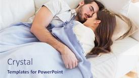  Presentation with cute - Colorful PPT layouts enhanced with cute couple napping on couch at home in the living room backdrop and a sky blue colored foreground