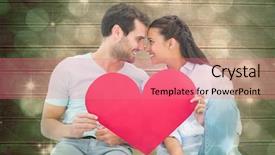  Presentation with shimmering - Presentation having cute couple sitting holding red heart against light design shimmering on green background and a coral colored foreground