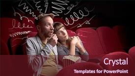  Presentation with popcorn movie - Colorful slide deck enhanced with cute couple sitting in cinema backdrop and a tawny brown colored foreground