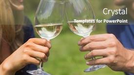  Presentation with home garden - Audience pleasing presentation theme consisting of cute couple toasting with white wine at home in the garden backdrop and a violet colored foreground