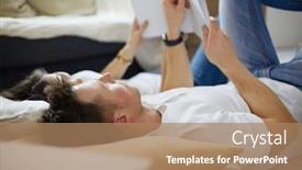  Presentation with album - Slide set having cute-couple-unpacking-cardboard-boxes background and a coral colored foreground