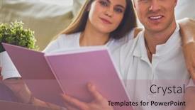  Presentation with new home - Presentation having cute-couple-unpacking-cardboard-boxes background and a coral colored foreground