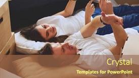  Presentation with new home - Slides featuring cute-couple-unpacking-cardboard-boxes background and a tawny brown colored foreground