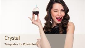  Presentation with retro - Colorful slide set enhanced with curly young woman holding birthday backdrop and a lemonade colored foreground