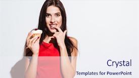  Presentation with sexy santa woman red - Amazing PPT layouts having happy beautiful young woman in red dress holding cupcake backdrop and a sky blue colored foreground