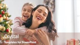  Presentation with loving mom - Theme with cute daughter girl exchanging gifts background and a coral colored foreground