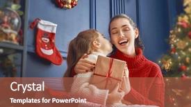  Presentation with loving mom - Cool new slide set with cute daughter girl exchanging gifts backdrop and a coral colored foreground