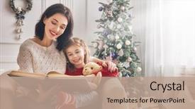  Presentation with merry christmas - PPT layouts featuring cute daughter near christmas tree background and a coral colored foreground
