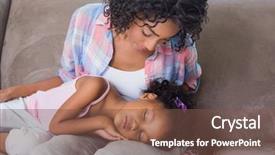  Presentation with living room - Colorful slide deck enhanced with cute daughter sleeping across mothers backdrop and a  colored foreground