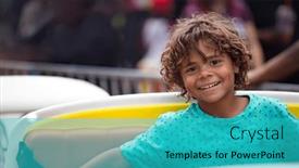  Presentation with amusement park - Presentation theme consisting of cute-diverse-little-boy-smiling background and a teal colored foreground