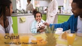  Presentation with breakfast children - Slides having cute dog in the morning background and a gold colored foreground