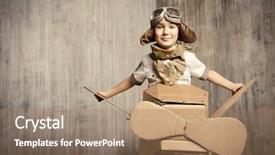  Presentation with cardboard - Cool new PPT layouts with cute dreamer boy playing backdrop and a coral colored foreground