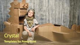  Presentation with dinosaur - Amazing PPT theme having cute dreamer boy playing backdrop and a coral colored foreground