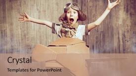  Presentation with cardboard - Cool new slide set with cute dreamer boy playing backdrop and a coral colored foreground