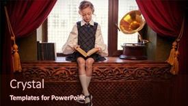  Presentation with classic book - PPT layouts enhanced with cute-eight-year-old-girl background and a wine colored foreground