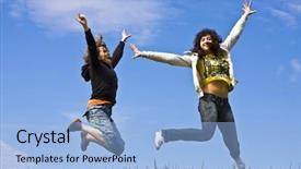  Presentation with young athletes box jumping - Beautiful presentation design featuring cute emo - young friends jumping on green backdrop and a  colored foreground