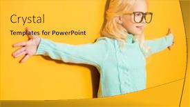  Presentation with kids fashion - Slide deck featuring cute emotional girl in glasses is posing over the yellow background beauty fashion for kids background and a yellow colored foreground