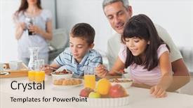  Presentation with breakfast children - Amazing slide set having cute family eating breakfast backdrop and a coral colored foreground