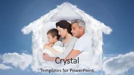  Presentation with sleeping - PPT theme enhanced with cute family sleeping together in bed against cloudy sky with sunshine background and a light blue colored foreground