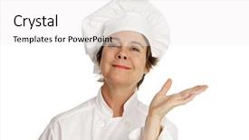  Presentation with chef - PPT theme featuring cute-female-chef-waving background and a white colored foreground