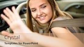  Presentation with teen driving - Colorful slide deck enhanced with cute-female-teen-driver-enjoying backdrop and a coral colored foreground
