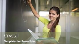  Presentation with highschool - Beautiful PPT theme featuring cute female university highschool student with books in library backdrop and a violet colored foreground