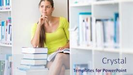  Presentation with highschool - Cool new PPT theme with cute female university highschool student with books in library backdrop and a lemonade colored foreground