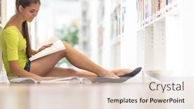  Presentation with university library - Audience pleasing slide deck consisting of cute-female-university-student backdrop and a lemonade colored foreground