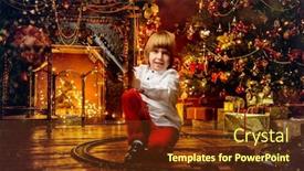  Presentation with railway - Colorful PPT theme enhanced with cute five-year-old boy playing with a toy railway near the christmas tree christmas night christmas decoration backdrop and a tawny brown colored foreground