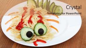  Presentation with pasta - Slide deck enhanced with cute food - creative pasta dish with cucumber background and a coral colored foreground