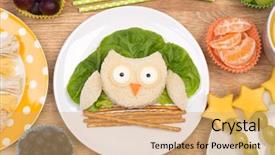  Presentation with kids food - Slide set consisting of cute food - funny sandwich for kids background and a coral colored foreground