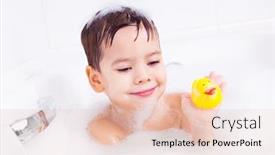  Presentation with cute duck - Beautiful PPT theme featuring cute four year old boy taking a relaxing bath with foam and playing with a toy duck backdrop and a lemonade colored foreground