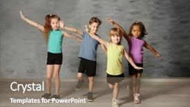  Presentation with dance children - PPT layouts with cute funny children in dance background and a coral colored foreground