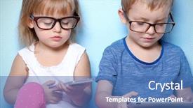  Presentation with black children computer - Beautiful slide set featuring cute funny children with tablet backdrop and a teal colored foreground