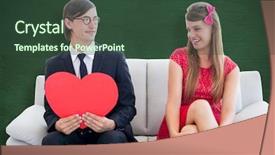  Presentation with smart watch red heart - PPT theme featuring geeky couple with red heart background and a tawny brown colored foreground