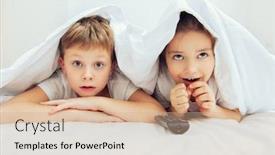  Presentation with family fashion - Cool new presentation design with cute-girl-and-boy-lie backdrop and a coral colored foreground