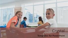  Presentation with cute - PPT theme having cute-girl-and-boy-sit background and a violet colored foreground