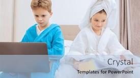  Presentation with kid bedroom - Audience pleasing presentation consisting of cute-girl-and-boy backdrop and a light blue colored foreground