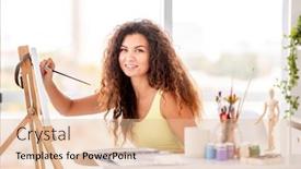  Presentation with artist - Audience pleasing PPT layouts consisting of cute-girl-artist-sitting-next backdrop and a lemonade colored foreground