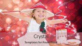  Presentation with girl design - Beautiful presentation theme featuring cute girl at christmas against glittering christmas tree design backdrop and a coral colored foreground