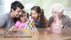  Presentation with colour blocking building blocks - Colorful theme enhanced with cute girl blowing alphabet blocks backdrop and a  colored foreground